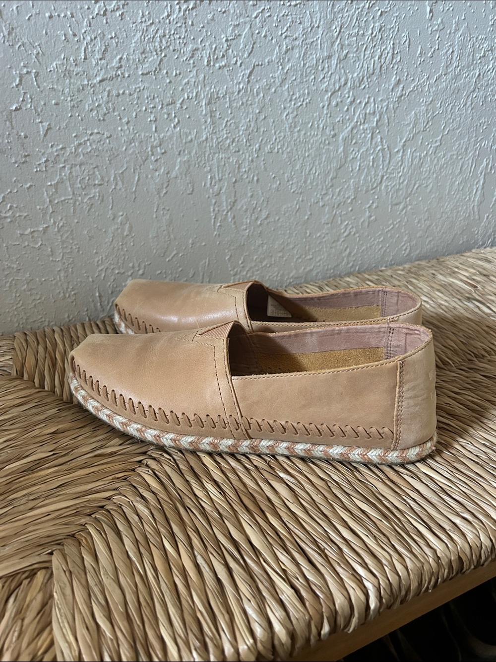Toms Tan Leather Slip-On Espadrille Loafers